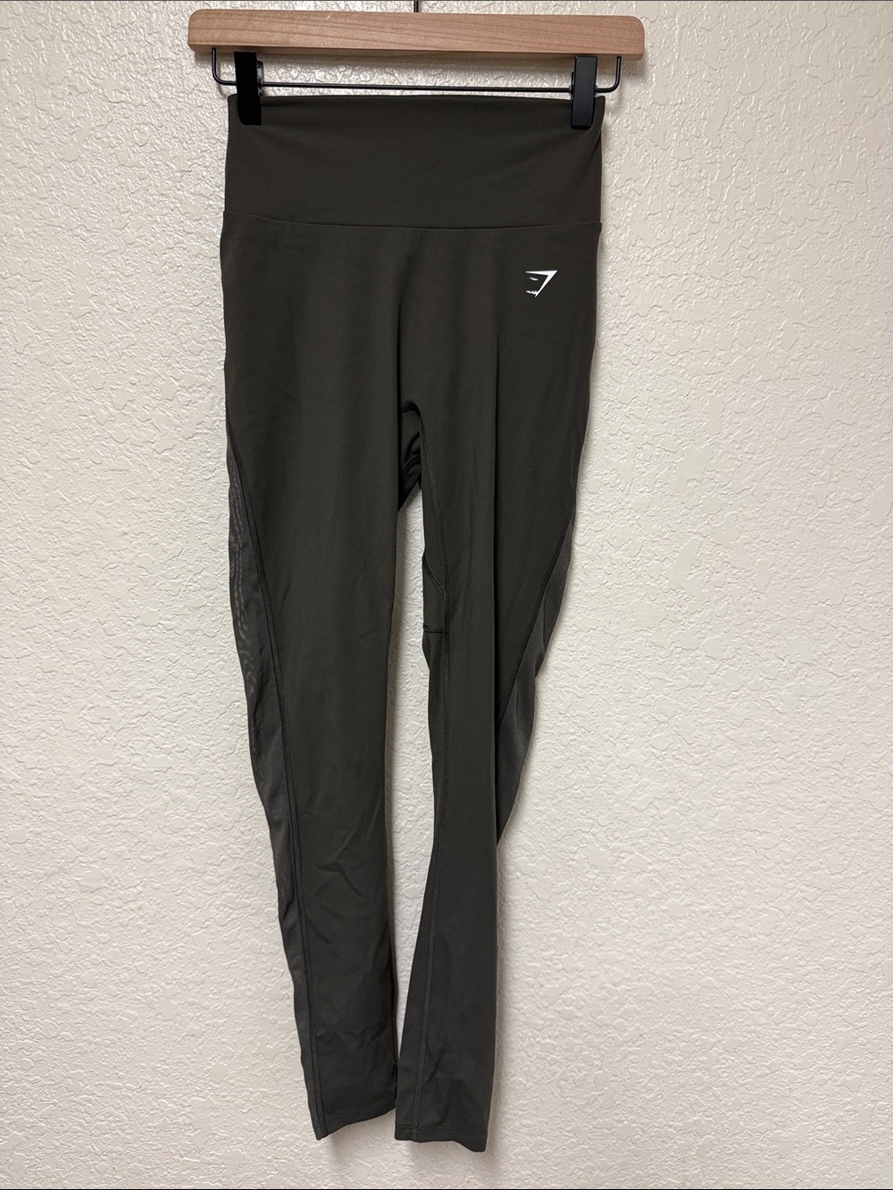 GYMSHARK Olive Green Mesh Placement High-Rise Performance Leggings